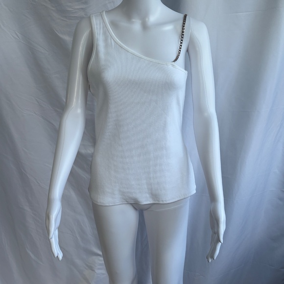 NWT White House Black Market One Shoulder Chain Strap Tank Top White Size M - Picture 8 of 10